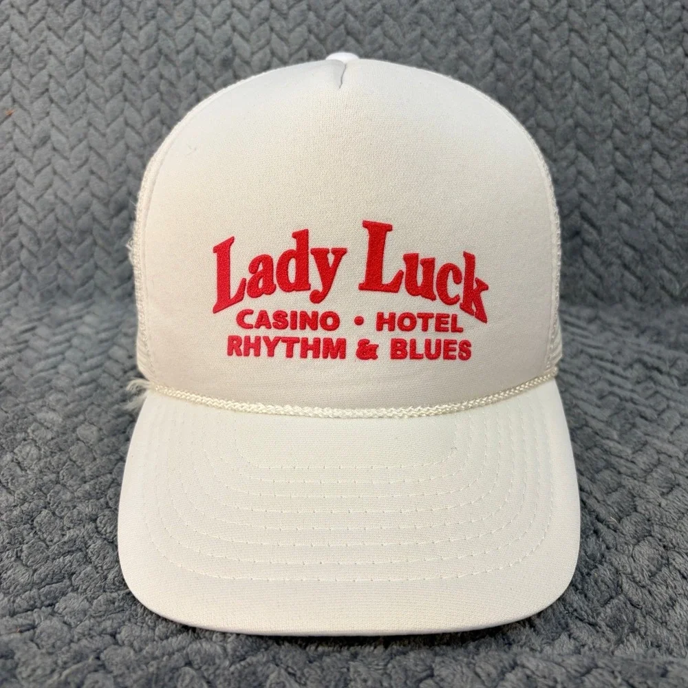 Lady Luck Casino Hotel Rhythm & Blues Vintage Trucker Hat White Snapback Cap